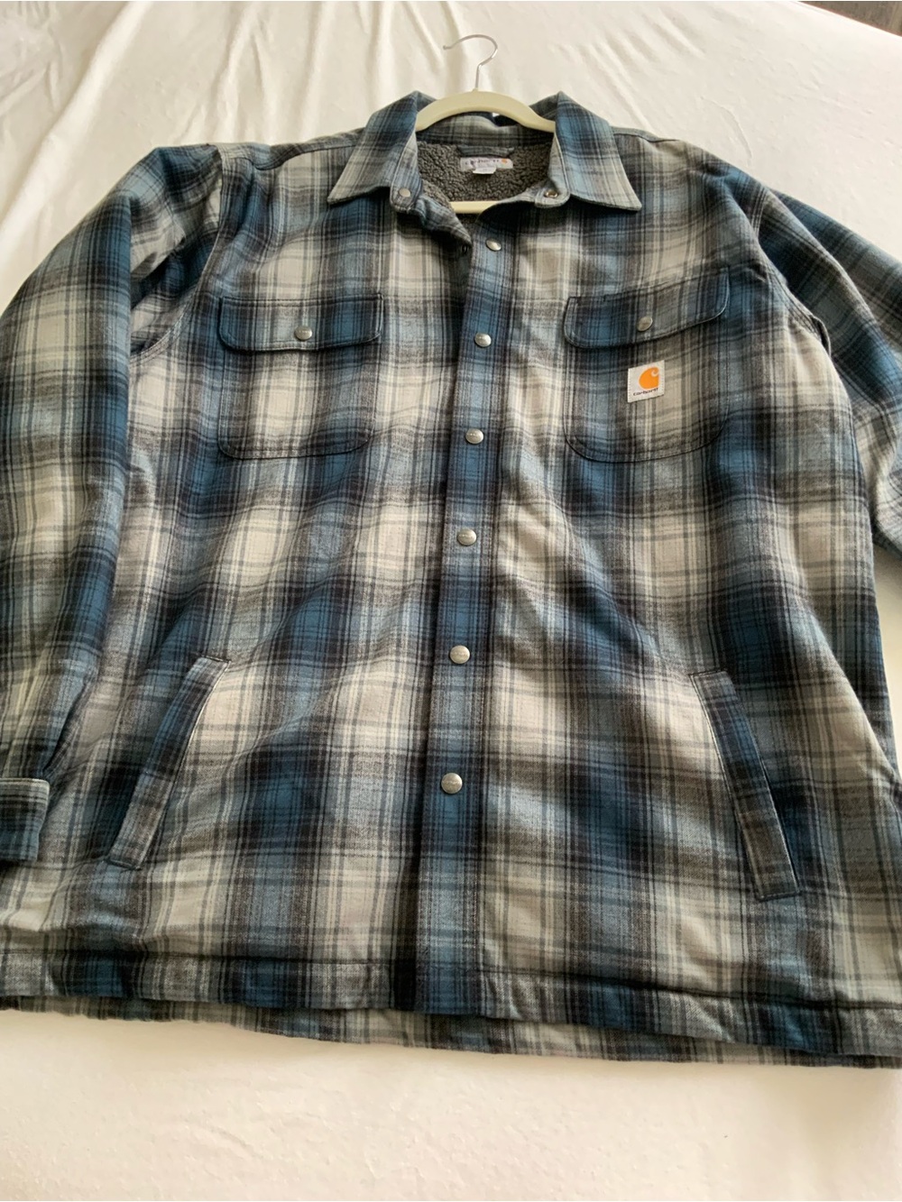 Carhartt Blue Gray Plaid Sherpa-Lined Shirt Jacket